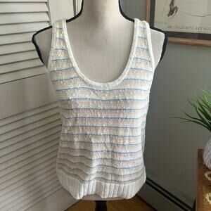 ANN TAYLOR LOFT Sweater Vest Womens Medium Pastel Stripe Retro Y2K Cottage Prep